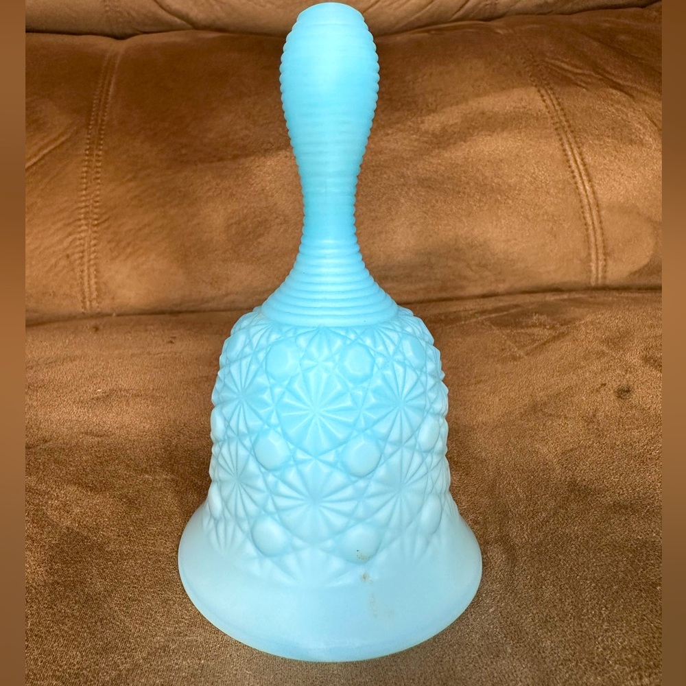 Fenton 6” bell. Blue milk glass- buttons & daisy’s